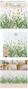 Detail showing removable PVC wall decals with pastoral floral plants and colorful butterflies