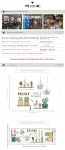 Detailed size specifications for cactus and succulent PVC self-adhesive wall stickers