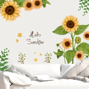 Hello Sunshine Sunflower Wall Stickers Removable PVC Pastoral Floral Wall Decals For Living Room Bedroom Warm Home Decor