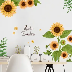 Hello Sunshine sunflower wall sticker set for warm living room and bedroom home decoration