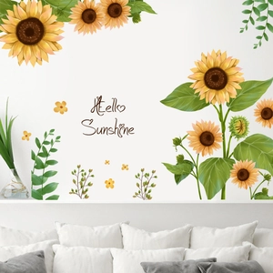 Pastoral sunflower wall stickers with Hello Sunshine lettering for home living room decor