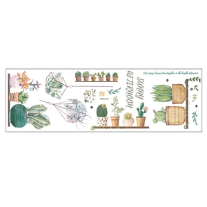 Detail of watercolor cactus and hanging plant wall stickers with Sunny Afternoon text