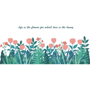 Détail du sticker mural tulipes roses avec le texte Life is the flower for which love is the honey