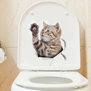 Adesivo gatto 3D carino con effetto buco realistico per decoro di WC e frigorifero