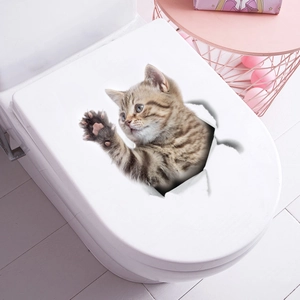 Adesivo 3D gatto soriano marrone che spunta da un buco per WC o decorazione fai da te