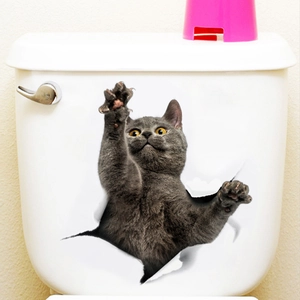 3D realistic grey British Shorthair cat wall sticker with hole effect for home decor
