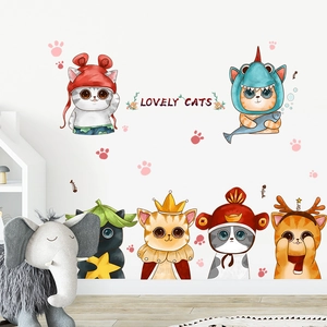 Cute cartoon cats wall stickers for kids room decoration featuring lovely kitten decals