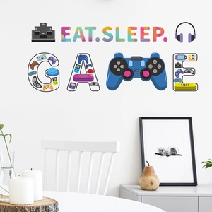 Eat Sleep Game wall decal with colorful controller graphics for boys room decor