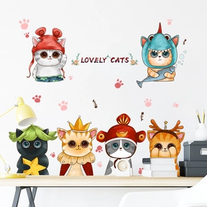 Cartoon cat wall stickers with lovely cats design for nursery and kids room decor