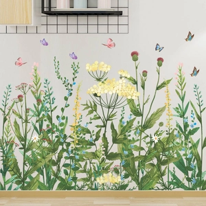Garden style wall sticker with butterflies and flowers for home wall decoration