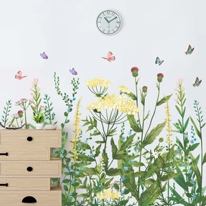 Garden style butterfly and flower PVC wall decals for home baseboard decoration