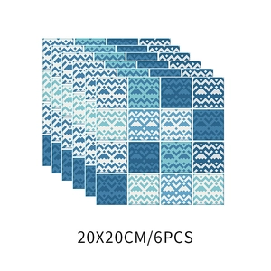 Detailed view of 6-piece 20x20cm blue geometric mosaic self-adhesive tile stickers