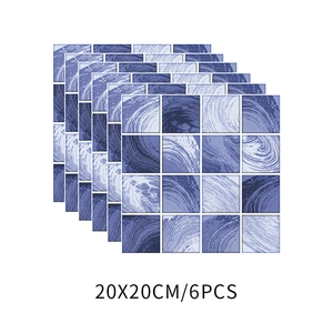 Detail of 20x20cm blue marble pattern self-adhesive tile stickers for wall renovation