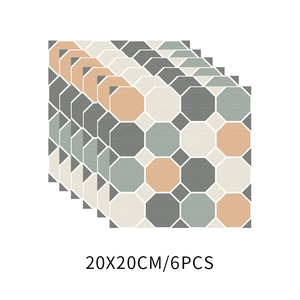 Detailed view of 6 pieces 20x20cm green grid self-adhesive tile stickers for home decor