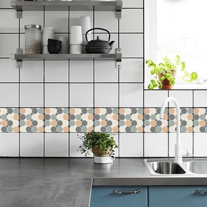 Modern hexagonal geometric wall stickers in green and beige for kitchen backsplash decor