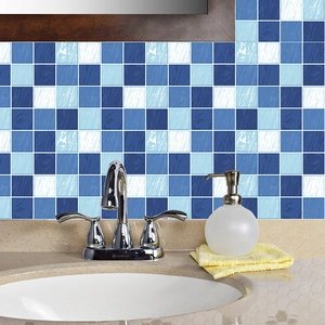 Self-adhesive blue mosaic tile wall stickers for kitchen and bathroom wall decor