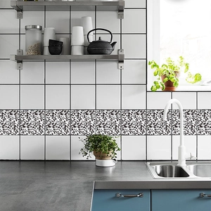 Self-adhesive black and white geometric tile stickers for kitchen wall decoration