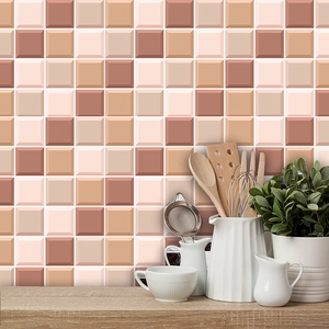 3D Mosaic Simulated Tile Sticker Self Adhesive Waterproof PVC Wall Decal For Kitchen Bathroom Home Renovation Orange Grid Pattern Decor