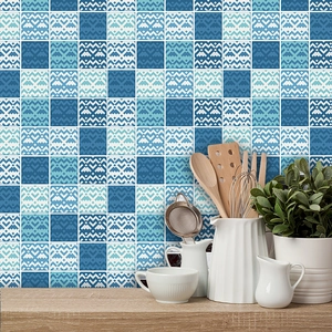 Blue Geometric Tile Stickers Waterproof PVC Self-Adhesive Wall Decals For Kitchen Bathroom Home Decor Matte Grid Stickers