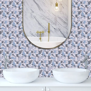 Blue and pink geometric waterproof self-adhesive tile stickers for bathroom wall decor
