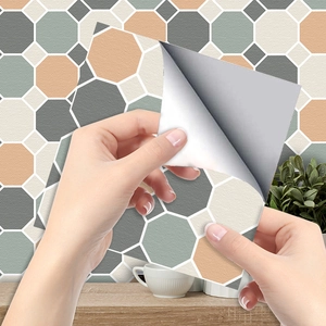 Green and grey mosaic tile stickers for bathroom and kitchen with geometric pattern