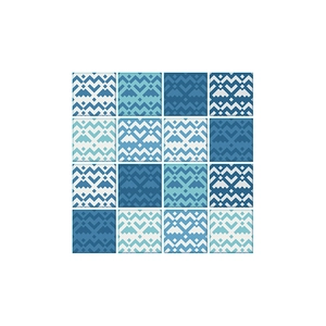 Blue geometric 16-piece self-adhesive wall tile stickers with wave and V-shaped patterns