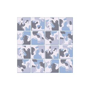 Blue and grey fluid pattern square 16-piece set of self-adhesive crystal tile stickers