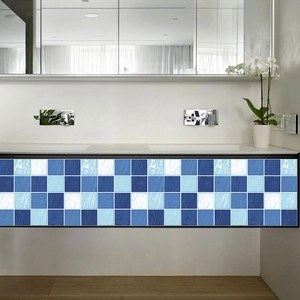 Blue mosaic tile stickers with marble texture for kitchen and bathroom wall decor