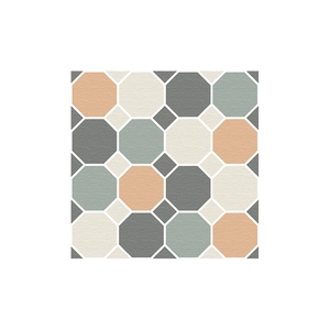 Green and orange geometric tile wall sticker with octagonal patterns for kitchen decor