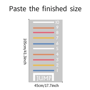 Detail showing height measurement scale with JUMP text and dimension markings for kids