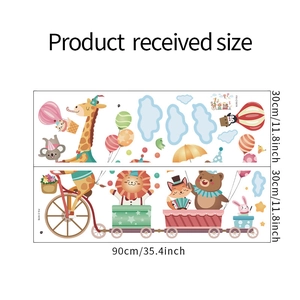 Dimensions détaillées des stickers muraux animaux avec montgolfières et petits nuages