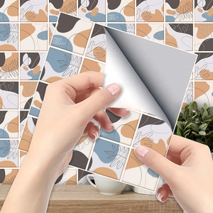 Self-adhesive waterproof PVC tile stickers with abstract leaf patterns for home decor
