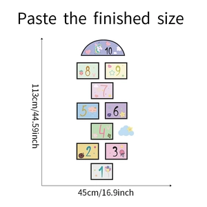 Finished size layout of colorful cartoon hopscotch floor sticker with unicorn and stars