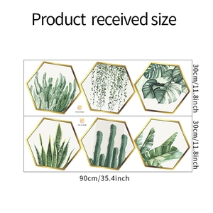 Detail showing hexagonal tropical plant wall stickers set measuring 90x60 cm in size