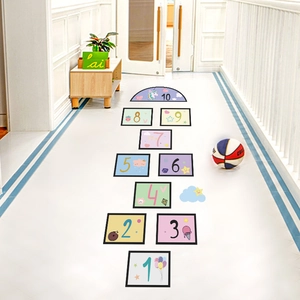 Colorful cartoon hopscotch floor decals for kids room with unicorn and number 1 to 10 designs