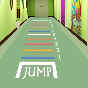 Cartoon indoor long jump floor decals for kids bedroom with 1-10 scale and JUMP text