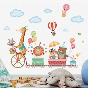 Stickers Muraux PVC Train Animaux Dessin Animé Auto-Adhésifs Imperméables Montgolfière Décoration Murale Pour Chambre D'enfants