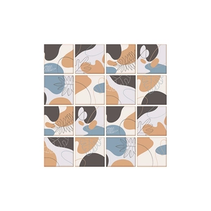Set of 16 modern Nordic abstract geometric tile stickers with botanical leaf patterns