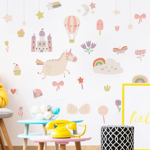 Cartoon Lamb Castle Cloud Hot Air Balloon Wall Sticker PVC Waterproof Decal For Kids Bedroom Home Wall Decoration