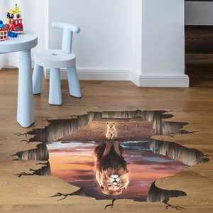 Adesivo murale 3D leone effetto pavimento rotto per decorazione cameretta bambini