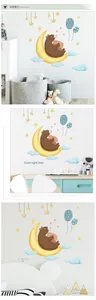 Three interior scenes showing cartoon bear, moon and stars wall stickers for nursery