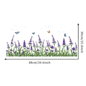 Detailed size chart for lavender and butterfly wall decals showing 88cm width dimensions