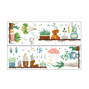 Detailed set of two self-adhesive wall stickers with watercolor plants and dreamcatchers