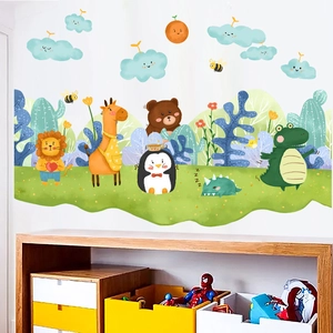 Cute cartoon animal wall stickers with lion and giraffe for kids room nursery decoration