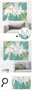 Detail display of Nordic tropical leaf wall stickers showing Monstera and floral textures