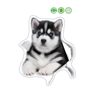Sticker mural 3D effet trou avec chiot husky aux yeux bleus en PVC pour décoration DIY