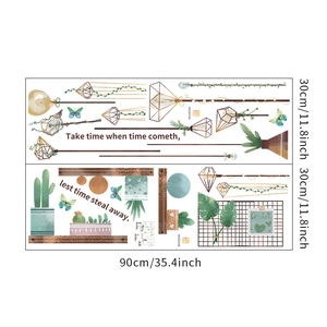 Set of two 30x90cm pastoral wall decals featuring potted cactus and green plant designs