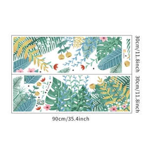 Detail of watercolor tropical leaves and flowers wall stickers with size dimensions