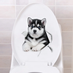 Sticker Mural Chien Husky 3D Réaliste Imperméable PVC Décalcomanie Pour Toilettes Salle de Bain Voiture Frigo Décoration