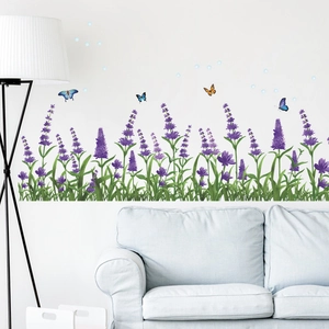 Lavender and butterflies wall stickers for living room decor above a sofa